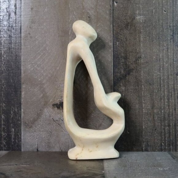 Minimalist Abstract Carved Soap Stone Statue Mother & Child Family - Picture 1 of 7